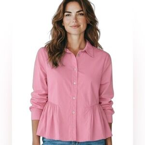 Zara pink 100% cotton long sleeve shirt, oversized fit, flared bottom, size XS